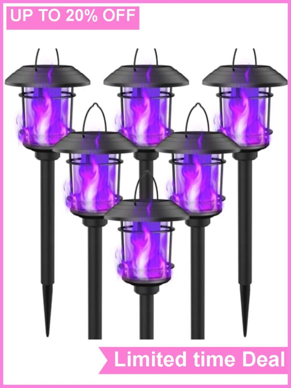 Solar Flame Torch Lights 6 Pack Dual Use Waterproof Outdoor Lantern